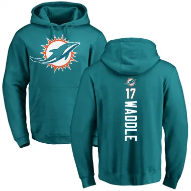 Aqua Men's Jaylen Waddle Miami Dolphins Pro Line Backer Pullover Hoodie