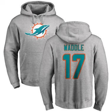 Men's Jaylen Waddle Miami Dolphins Pro Line Ash Logo Pullover Hoodie