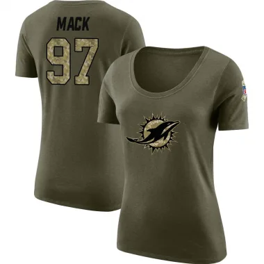 Olive Women's Isaiah Mack Miami Dolphins Salute to Service Scoop Neck T-Shirt