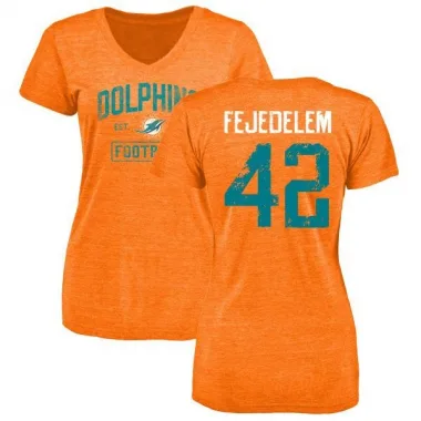 Orange Women's Clayton Fejedelem Miami Dolphins Distressed V-Neck T-Shirt